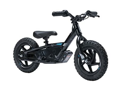 Black kids balance bike with thick tires and adjustable seat.