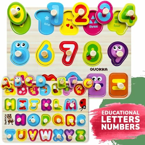 Colorful educational puzzle with letters and numbers.