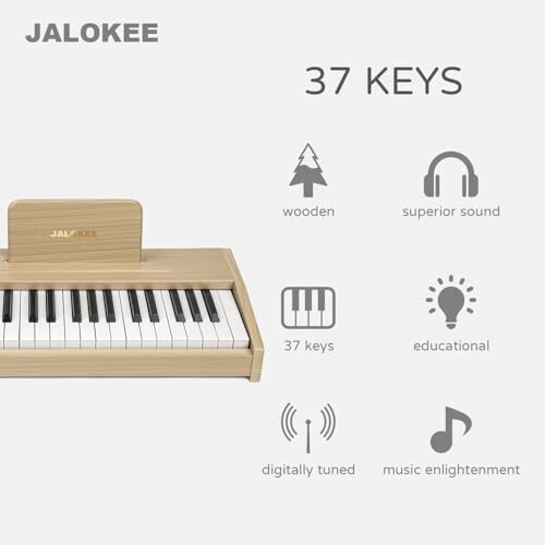 Jalokee wooden piano keyboard with 37 keys and features icons